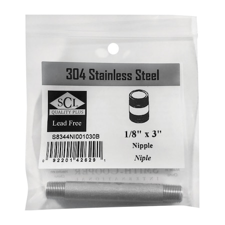 Smith-Cooper Smith-Cooper 1/8 in. MPT Stainless Steel 3 in. L Nipple S8344NI001030B